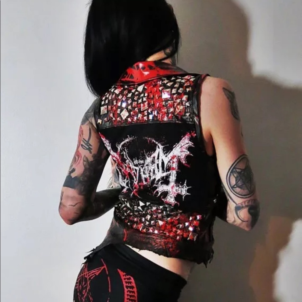 Mayhem Bloody Studded Genuine + Faux Leather Vest - Picture 5 of 8